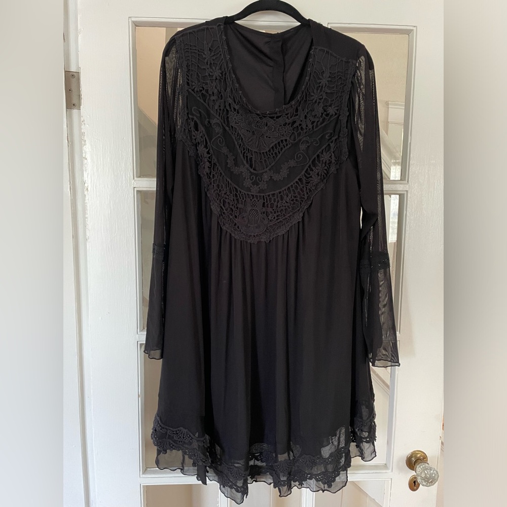 Altar’d State Black Mesh and Lace Babydoll Midi Dress